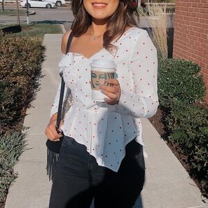 Nasty Gal Asymmetrical Off The Shoulder Polka Dots Top Size 6